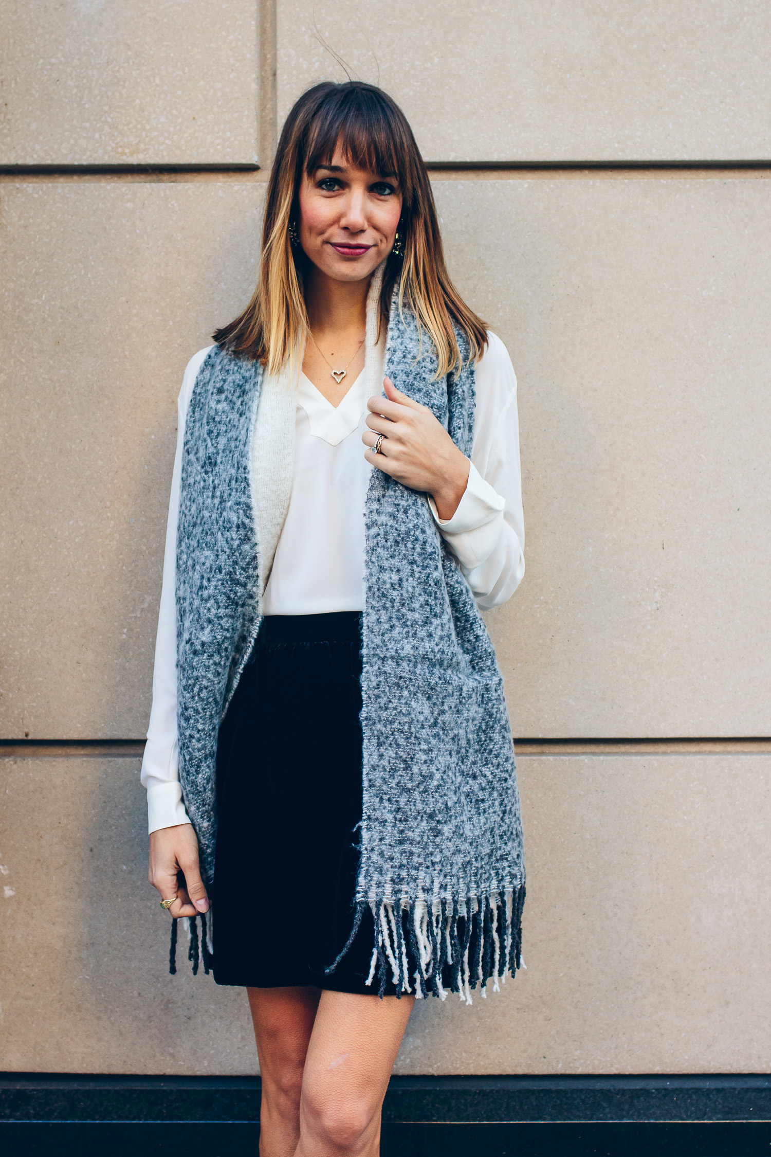 velvet skirt and silk top