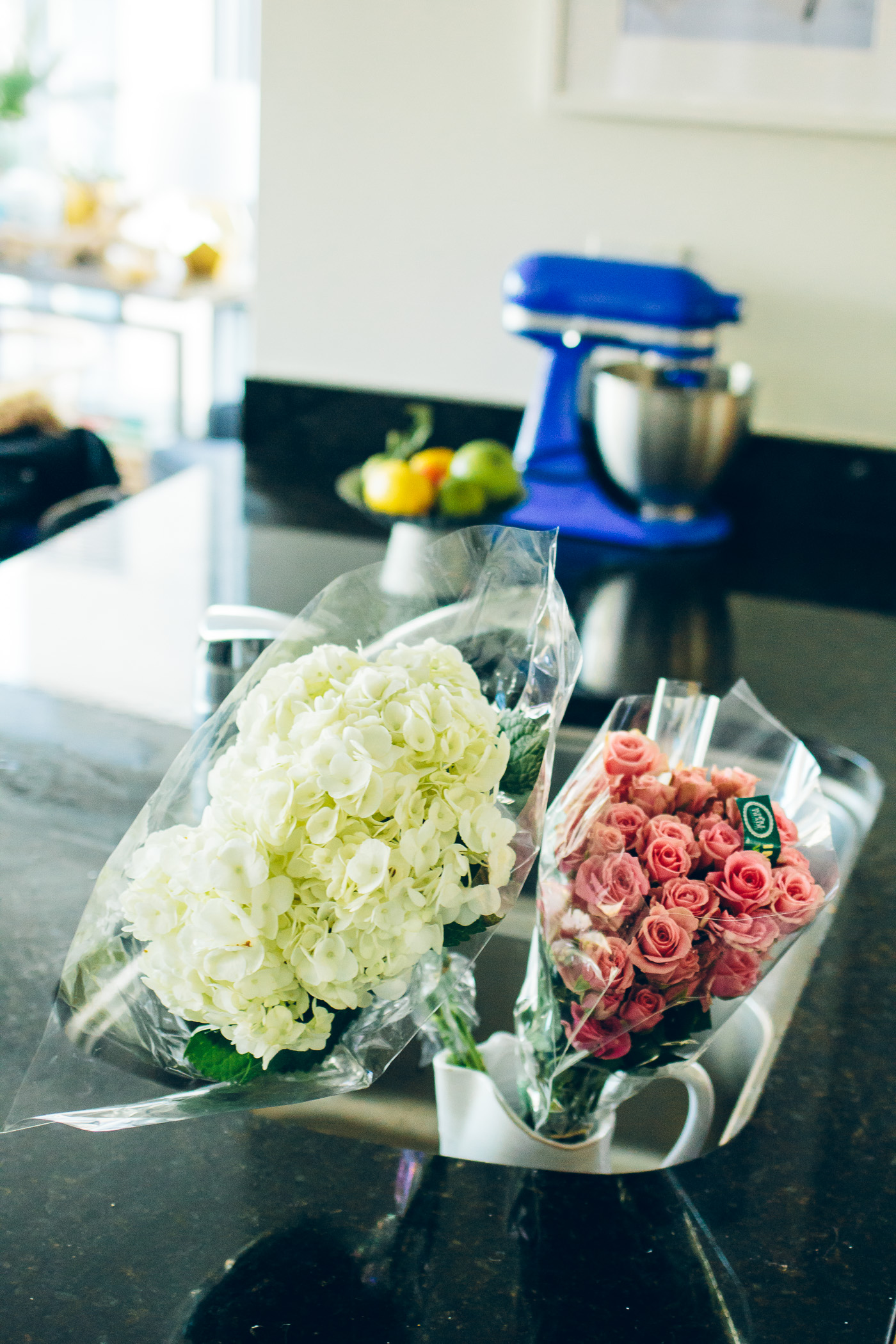 hydrangeas and spray roses