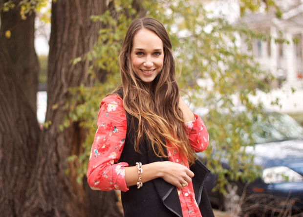 color punch, jcrew,black vest, shoemint booties, blair culwell, the fox and she