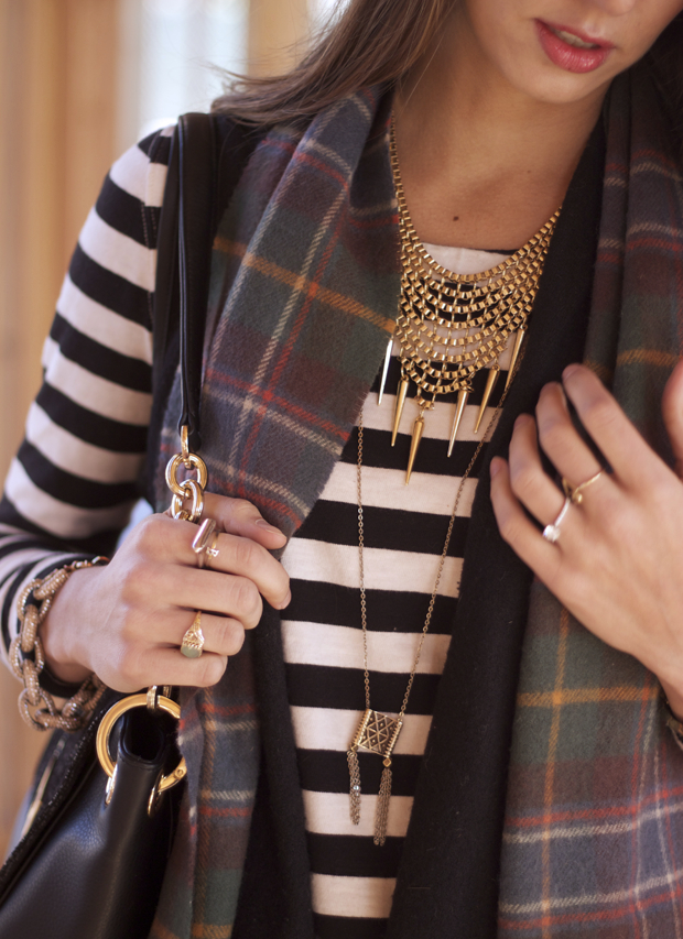 women's fashion, striped shirt, fedora,  plaid scarf, frye boots, blair culwell, the fox and she