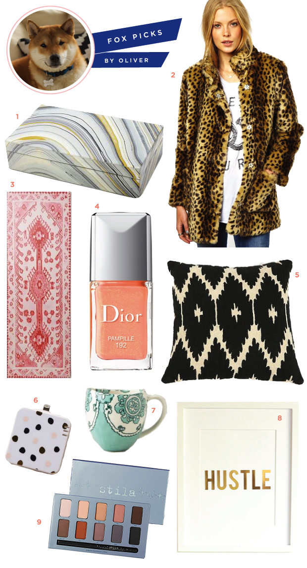 marbled box, kilim rug, leopard coat, blair culwell, the fox and she, shiba inu