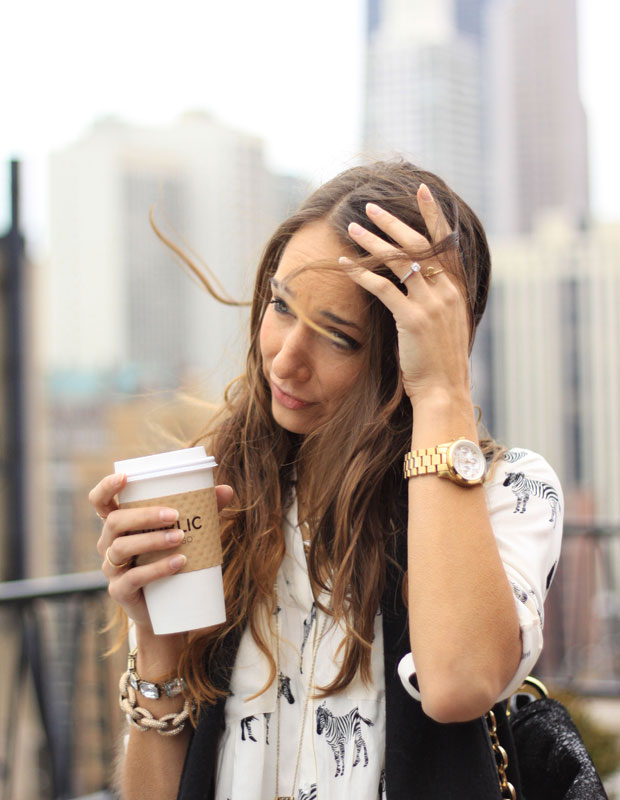 zebra buttondown, skinny jeans, black vest, overland button-down, blair culwell, fox and she