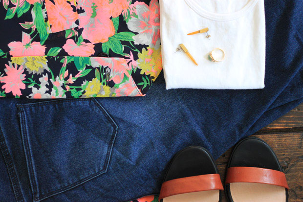 blue anthro dress, floral blazer, kelly wynne, shoe mint heels, blair culwell, fox and she