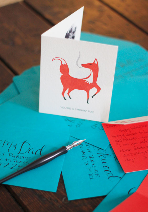 valentine's cards, fox card, paw prints, blair culwell, fox and she