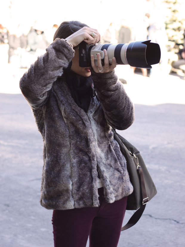 faux fur coat, striped sweater, statement necklace, fox and she, blair culwell, women's fashion