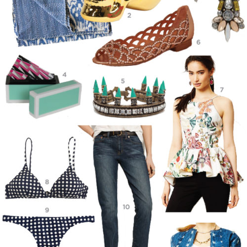 jcrew swimsuit, bhldn flats, gold skull, boyfriend jeans