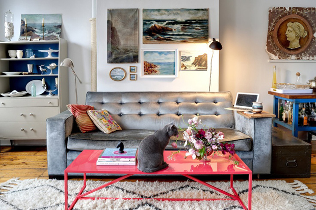 grey couch, navy couch, new apartment, reupholstering, blair culwell, fox and she
