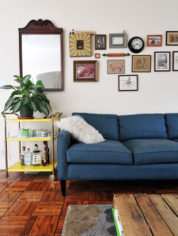 grey couch, navy couch, new apartment, reupholstering, blair culwell, fox and she