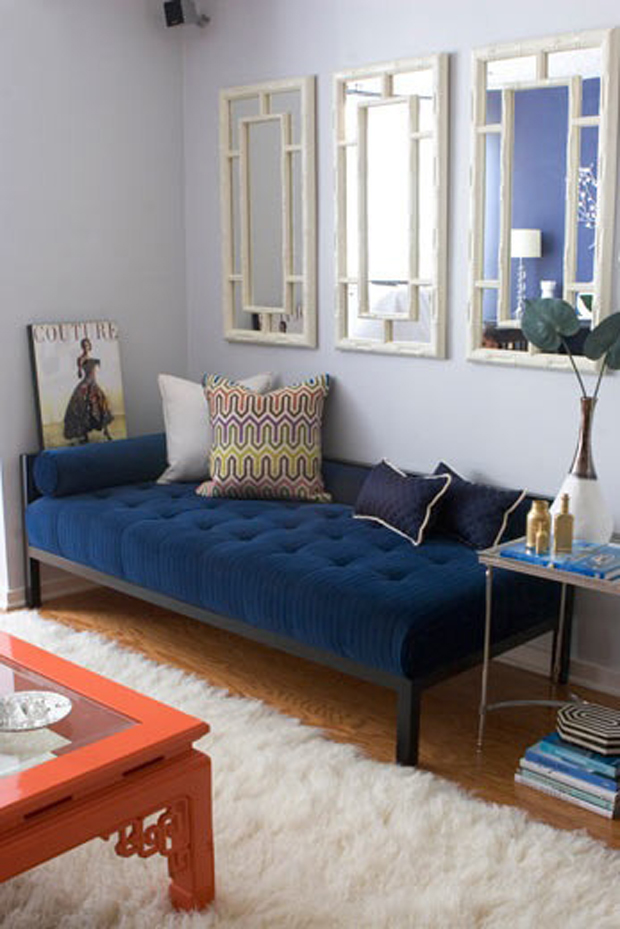 grey couch, navy couch, new apartment, reupholstering, blair culwell, fox and she
