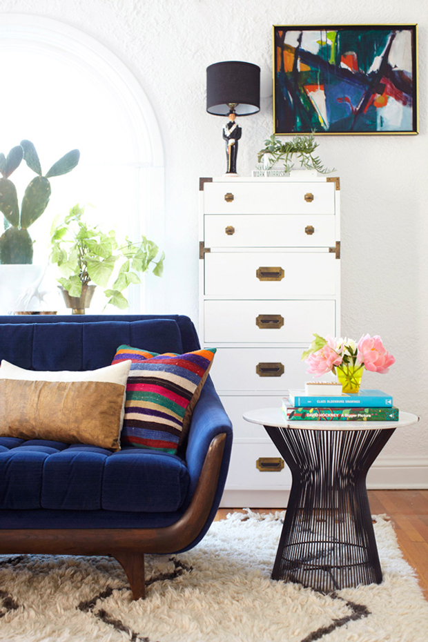 grey couch, navy couch, new apartment, reupholstering, blair culwell, fox and she