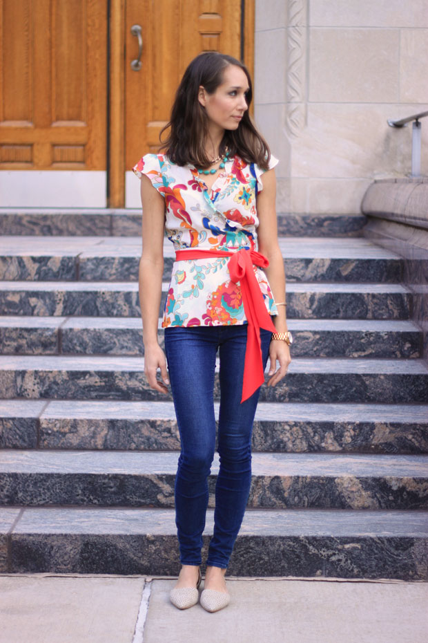 live with intention, bracelet, jess lively, floral shirt, madewell d'orsay flats, fox and she