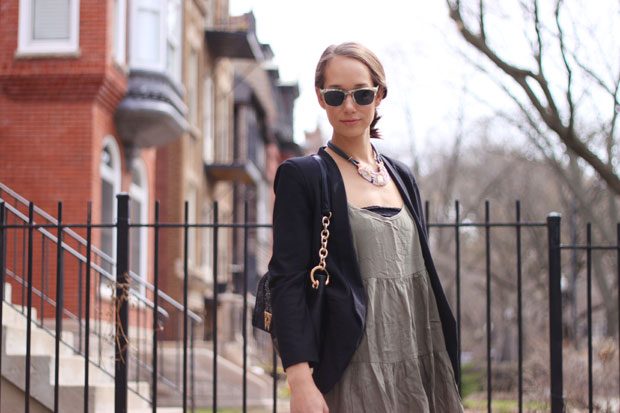 tiered babydoll dress, sundress, booties, black blazer, the fox and she, blair culwell