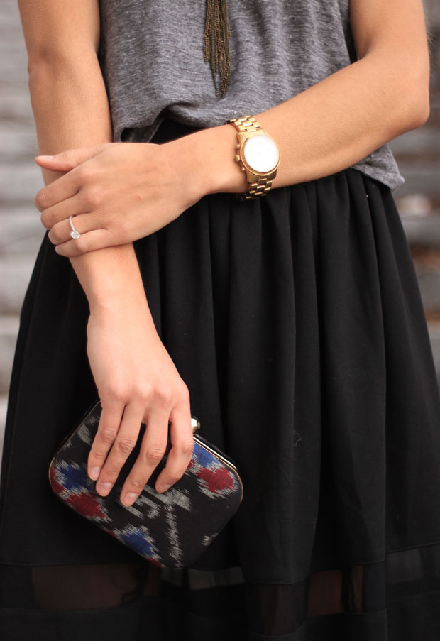 black midi skirt, madewell tee, betty james necklace, asos skirt, mira heels, fox and she