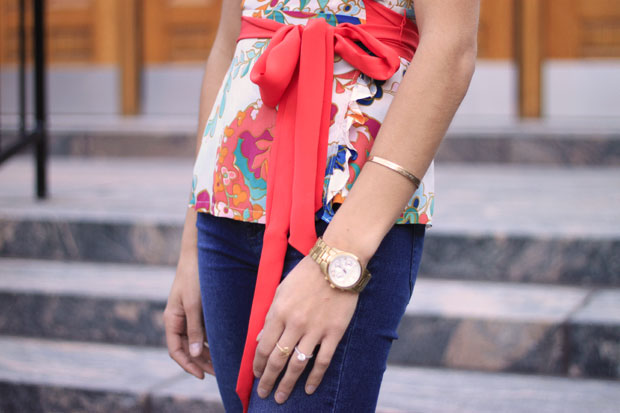 live with intention, bracelet, jess lively, floral shirt, madewell d'orsay flats, fox and she