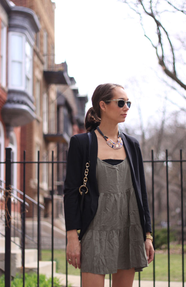 tiered babydoll dress, sundress, booties, black blazer, the fox and she, blair culwell