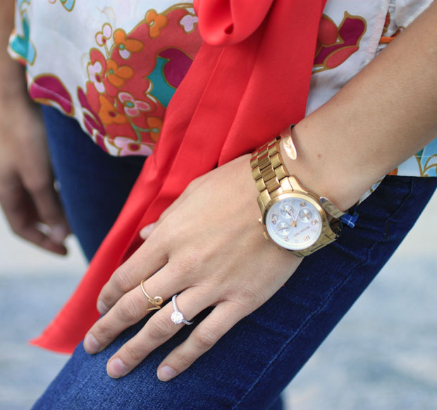 live with intention, bracelet, jess lively, floral shirt, madewell d'orsay flats, fox and she