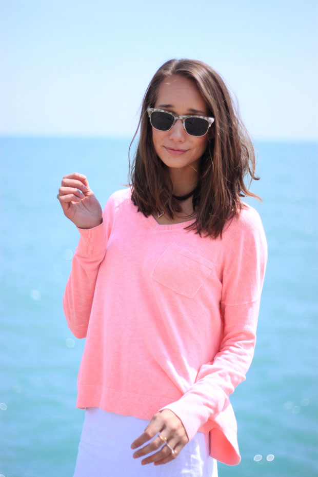 scallop edged skirt, scalloped skirt, pink sweater, white skirt, the fox and she, blair culwell 