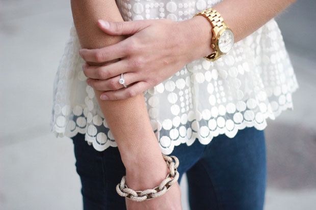 white shirt, skinny jeans, white lace shirt, wary parker sunglasses, baublebar earrings, blair culwell, fox and she