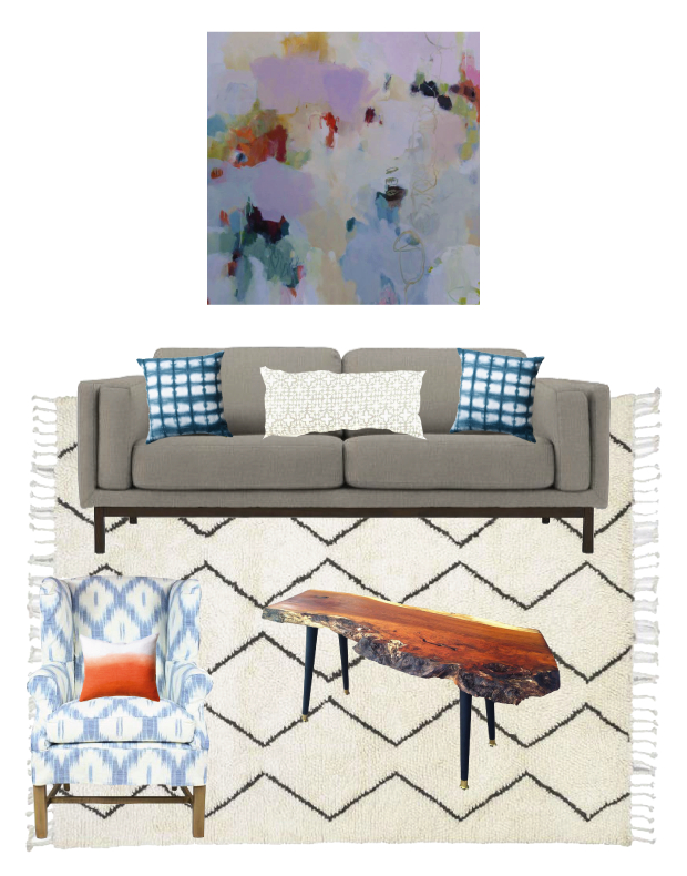 new living room, living room design, dekalb couch, abstract painting, interior decorating, blair culwell, fox and she
