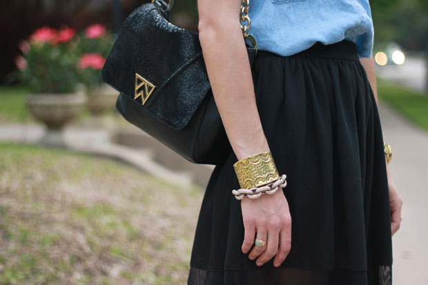 sheer paneled midi skirt, black midi skirt, chambray tank top, women's fashion, blair culwell, fox and she