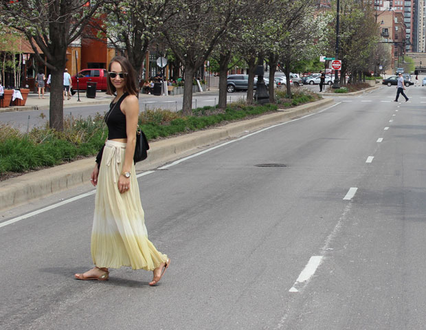 crop top, cropped tank top, ombre maxi skirt, summer outfit, women's fashion, the fox and she, blair culwell