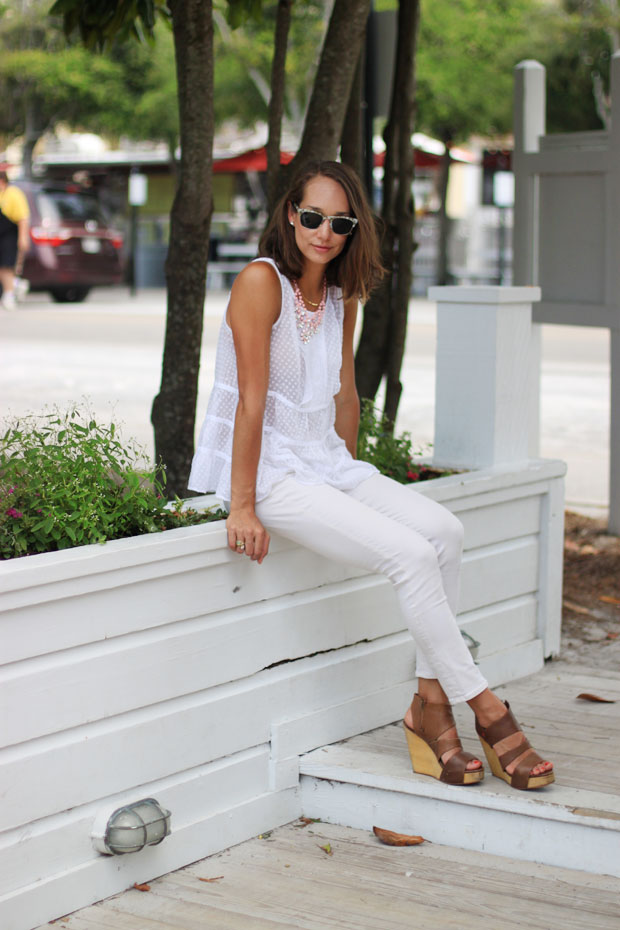 t+j designs, pink statement necklace, all white outfit, women's fashion, blair culwell, the fox and she