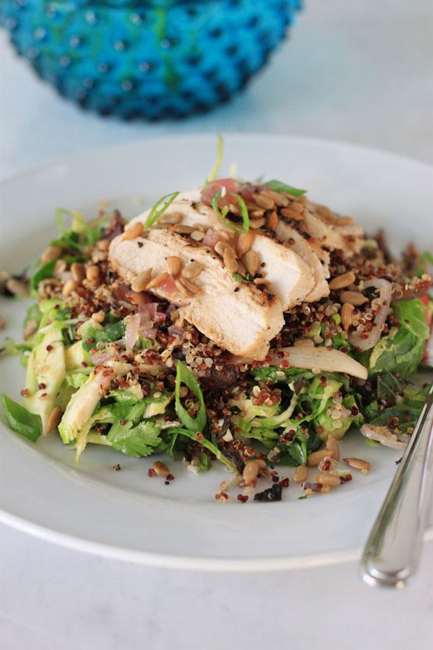 toasted quinoa salad, brussel sprout salad, food and wine magazine, healthy recipe, blair culwell, the fox and she