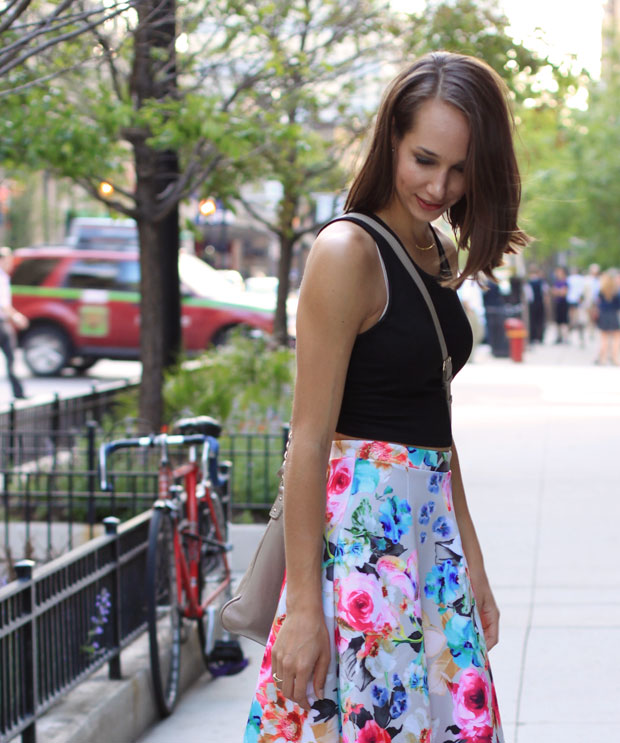 scuba midi skirt, neon skirt, floral skirt, women's fashion, blair culwell, fox and she