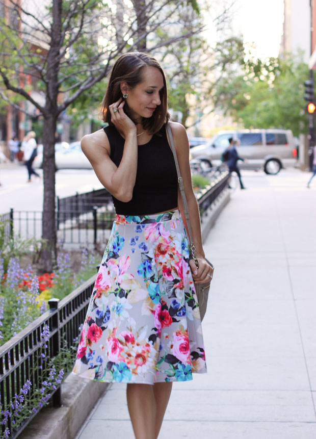 scuba midi skirt, neon skirt, floral skirt, women's fashion, blair culwell, fox and she