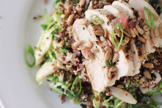 toasted quinoa salad, brussel sprout salad, food and wine magazine, healthy recipe, blair culwell, the fox and she