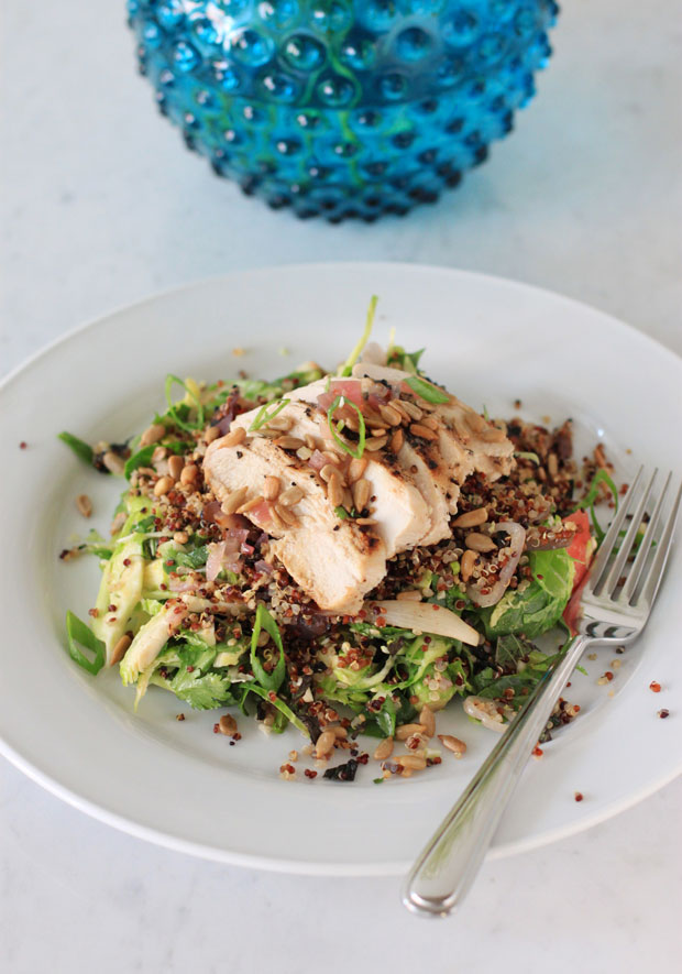 toasted quinoa salad, brussel sprout salad, food and wine magazine, healthy recipe, blair culwell, the fox and she
