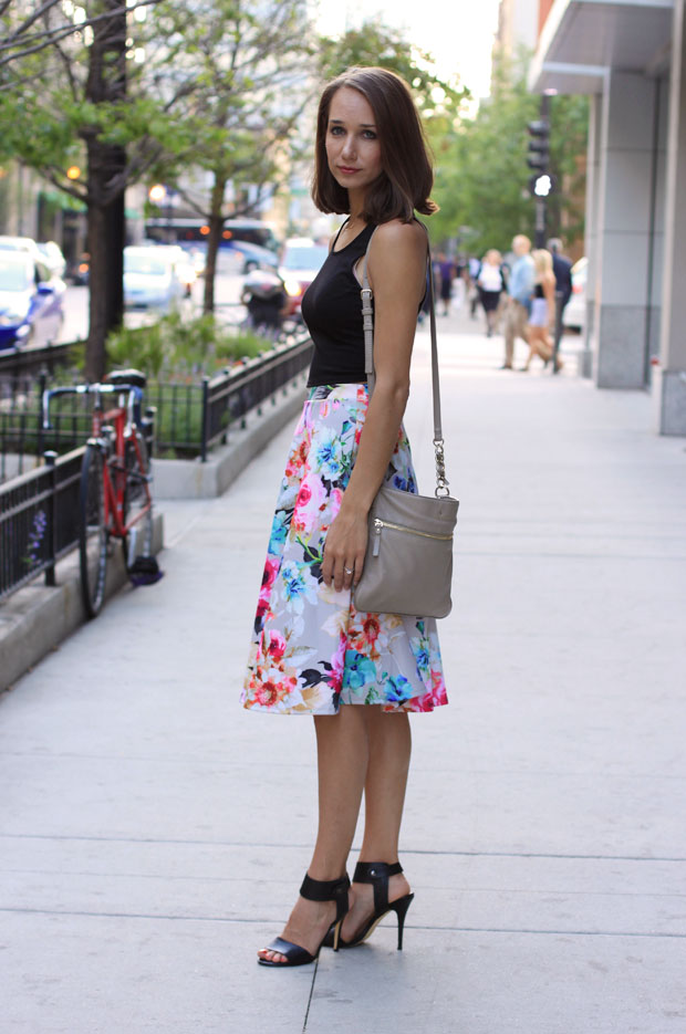 scuba midi skirt, neon skirt, floral skirt, women's fashion, blair culwell, fox and she