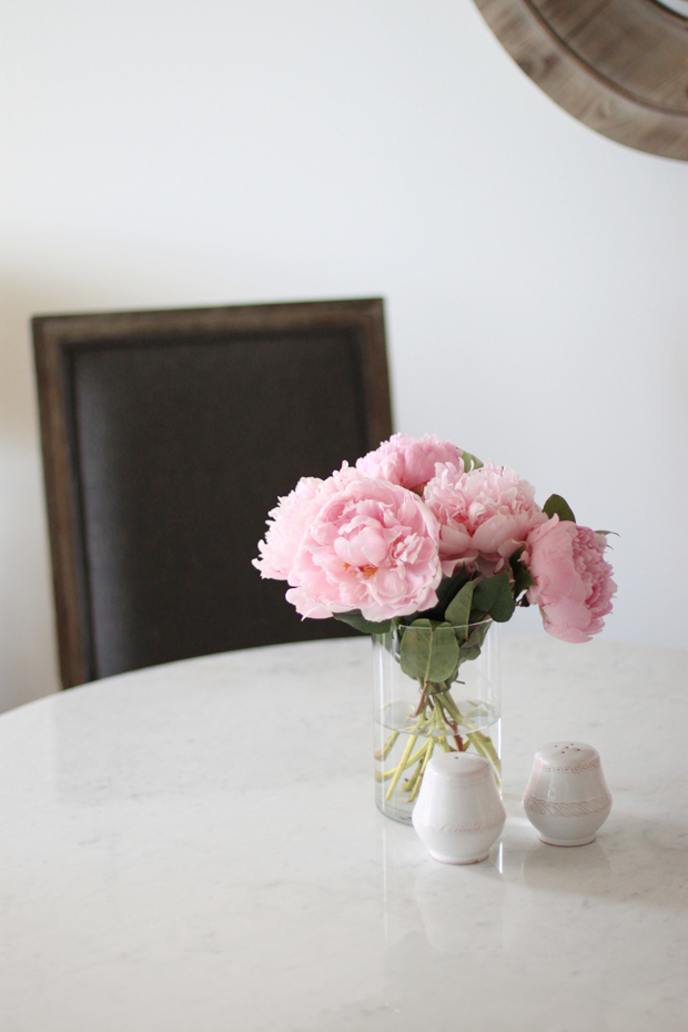 marble tulip table, rove concepts review, marble dining table, pink peonies, blair culwell, the fox and she