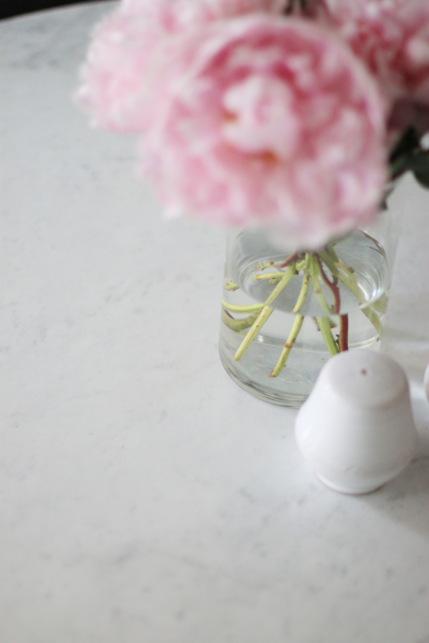 marble tulip table, rove concepts review, marble dining table, pink peonies, blair culwell, the fox and she