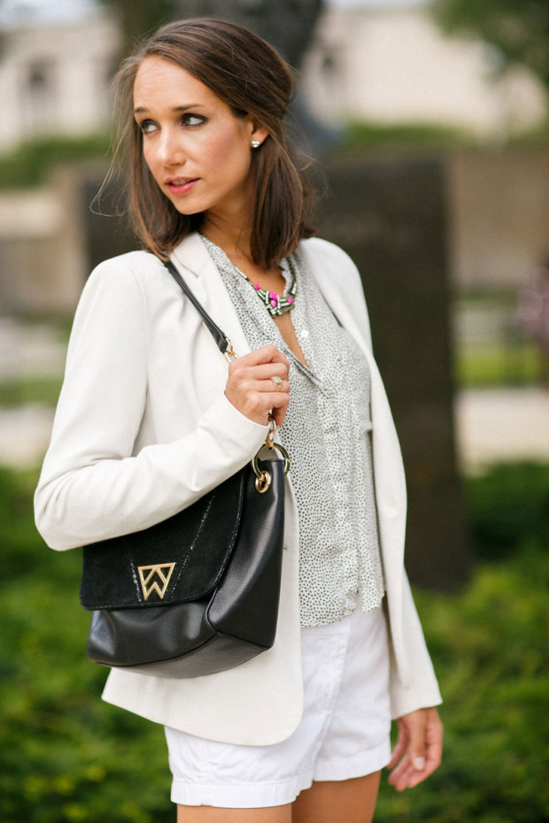 white blazer, white shorts, mira heels, maurices necklace, women's fashion, blair culwell, the fox and she