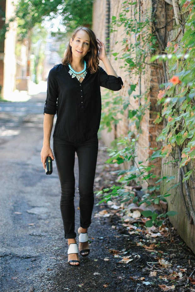 t + j designs, all black outfit, black and white heels, women's fashion, the fox and she, blair culwell