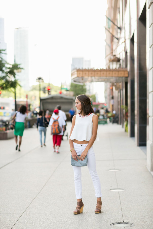 all white look, embellished crop top, crop top, topshop tank, women's fashion, blair culwell, the fox and she