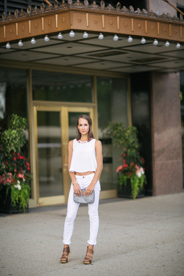 all white look, embellished crop top, crop top, topshop tank, women's fashion, blair culwell, the fox and she