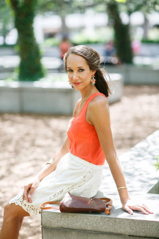 crochet skirt, cute summer outfit, bhldn flats, bright tank top, women's fashion, blair culwell, the fox and she
