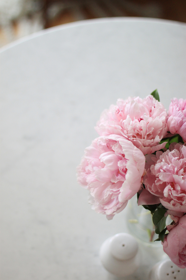 marble tulip table, rove concepts review, marble dining table, pink peonies, blair culwell, the fox and she