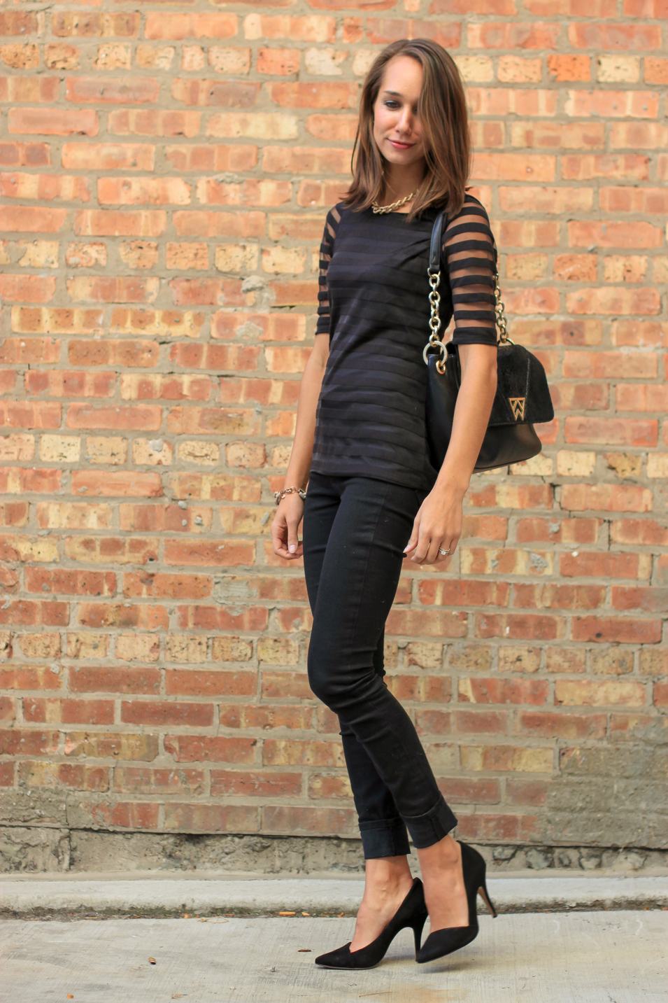all black outfit, MIH denim, striped black shirt, kelly wynne, blair culwell, the fox and she