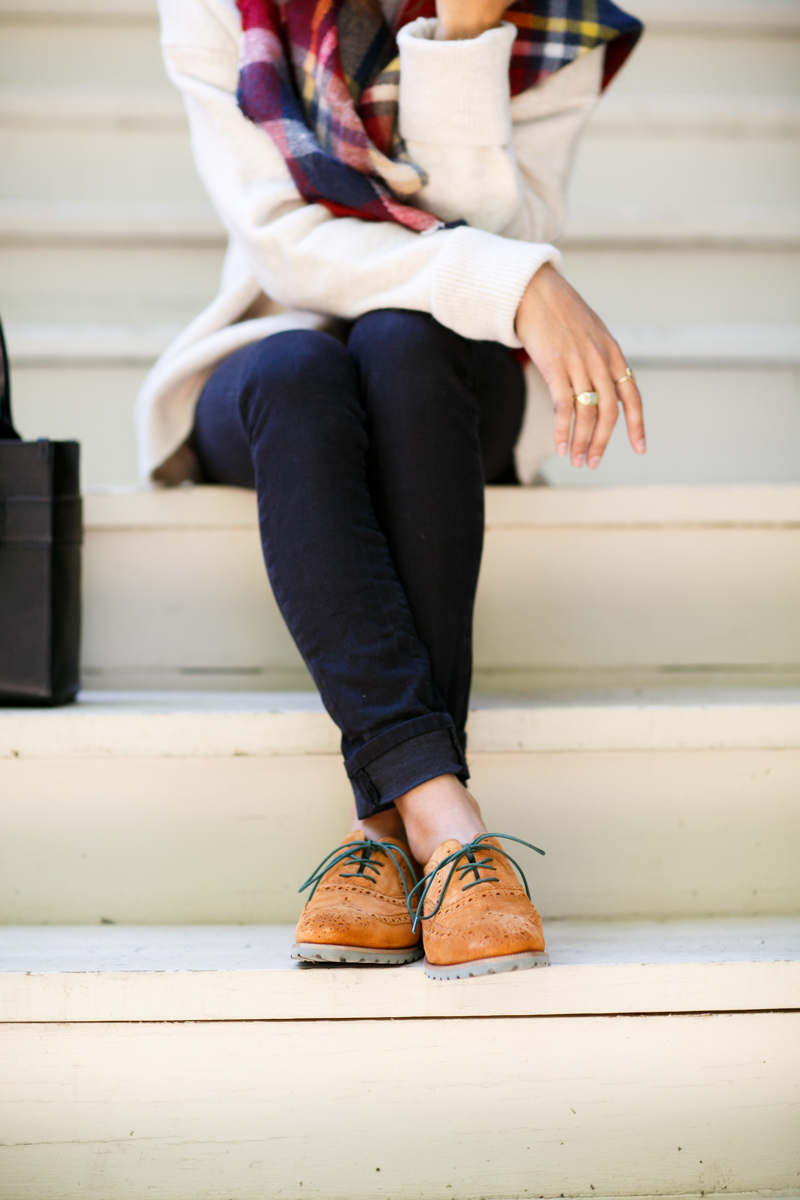 fall style inspiration, oxfords, oversized scarf, plaid scarf, women's fashion, the fox and she, blair culwell
