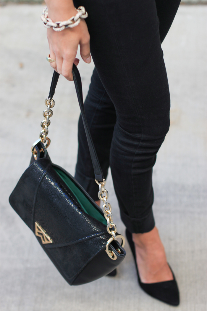 all black outfit, MIH denim, striped black shirt, kelly wynne, blair culwell, the fox and she