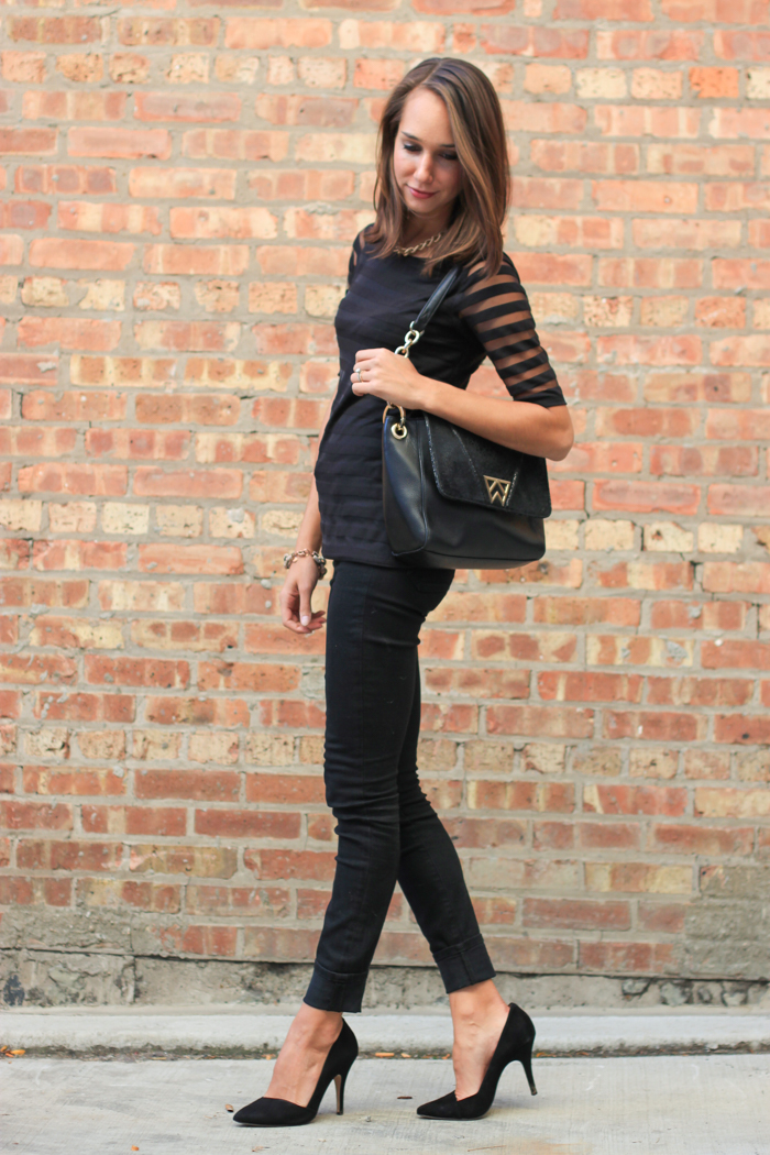 all black outfit, MIH denim, striped black shirt, kelly wynne, blair culwell, the fox and she
