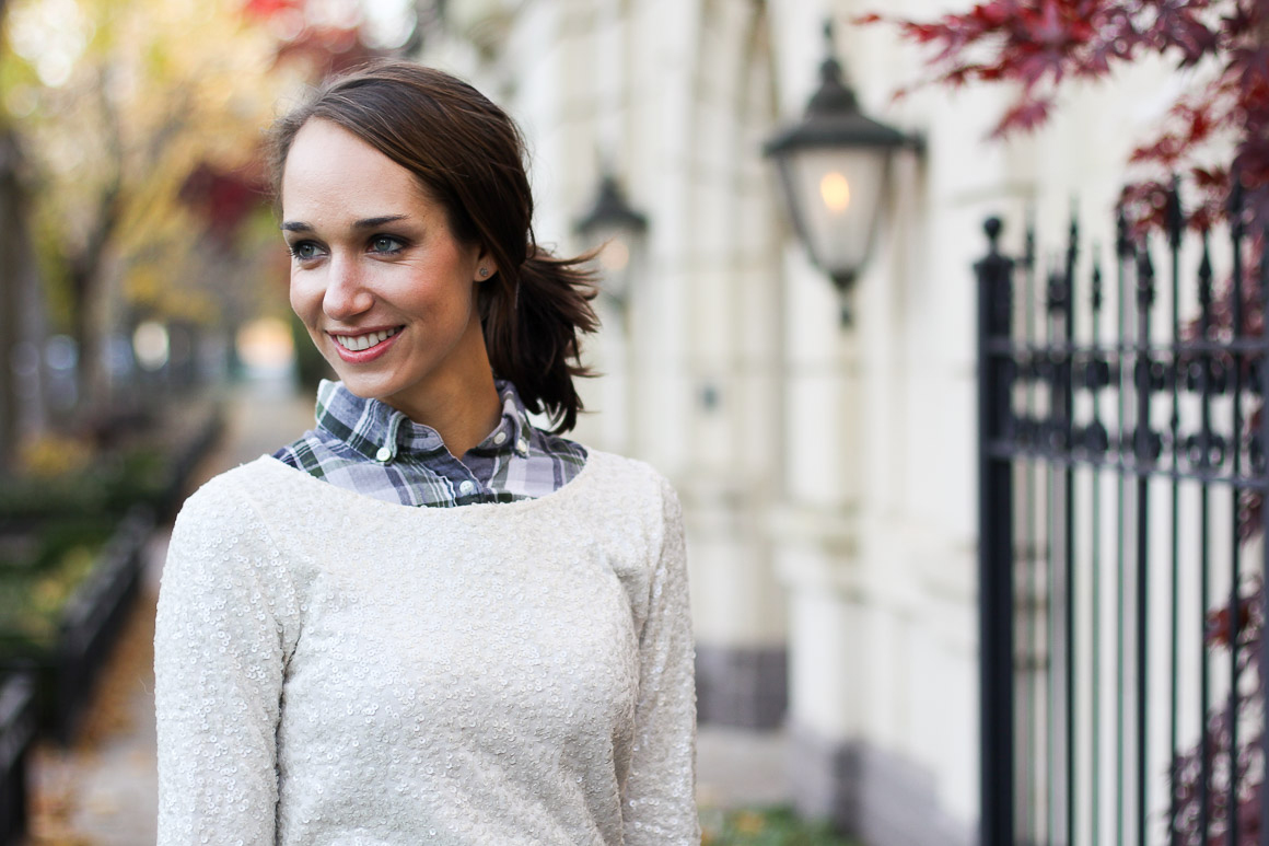 sequins and plaid, plaid flannel shirt, black midi skirt, sequin tshirt, blair culwell, the fox and she