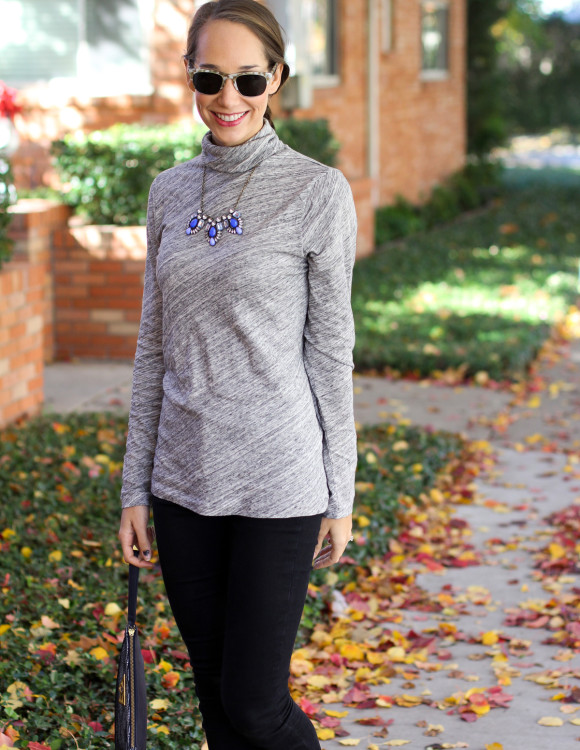 jcrew turtleneck tee, tissue tee, rag and bone newbury boots, black skinny jeans, statement necklace, women's fashion
