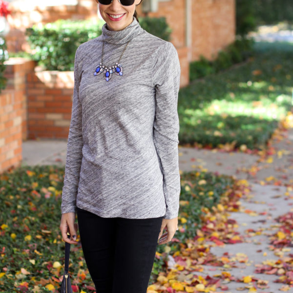 jcrew turtleneck tee, tissue tee, rag and bone newbury boots, black skinny jeans, statement necklace, women's fashion
