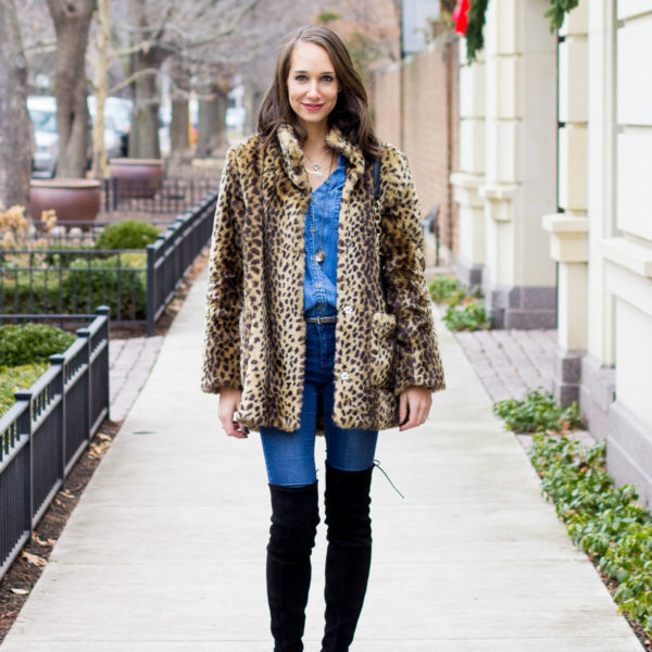 laws of layering, gorjana necklace, leopard coat, over the knee boots, women's fashion, the fox and she
