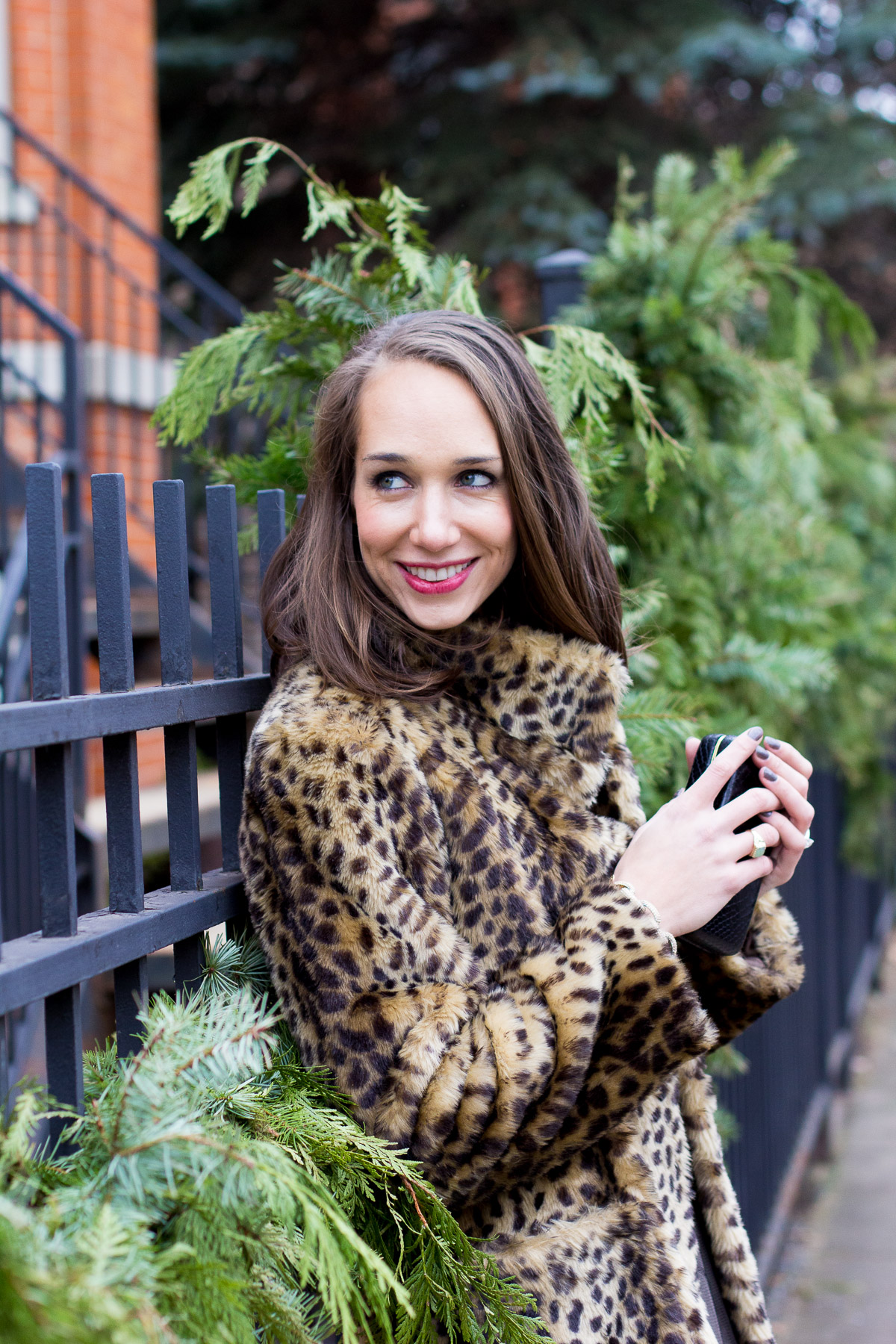 lace holiday dress, holiday party outfit, winter look, leopard coat, women's fashion, the fox and she, blair culwell