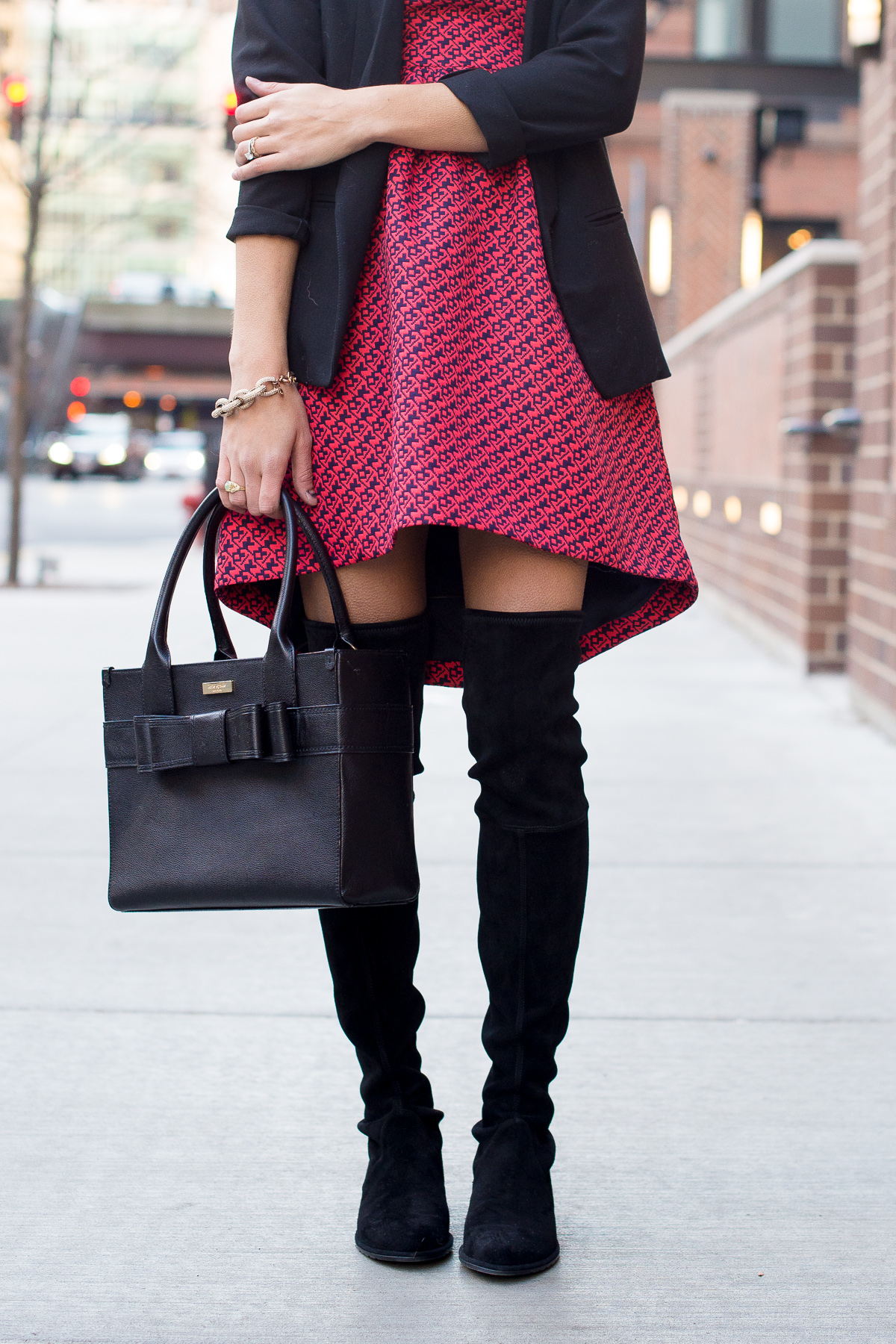 what to wear to a holiday party, over the knee boots, lowland boots, women's fashion, blair culwell, the fox and she
